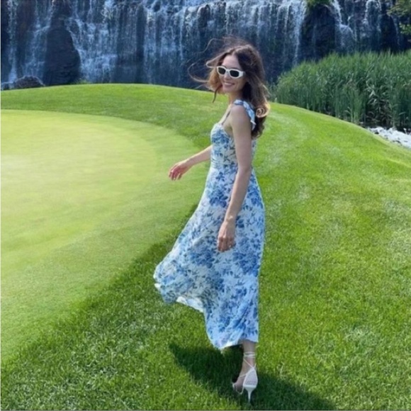 Reformation Nikita Dress in Pompadour Blue White Floral Midi Spring Size 2 - Picture 3 of 15